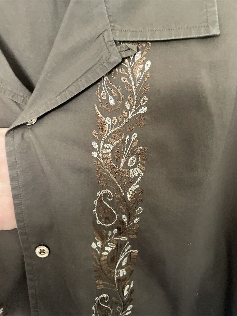 Banana Republic Shirt Mens XL Brown Embroidered Short Sleeve Button-Up Casual - Picture 3 of 4